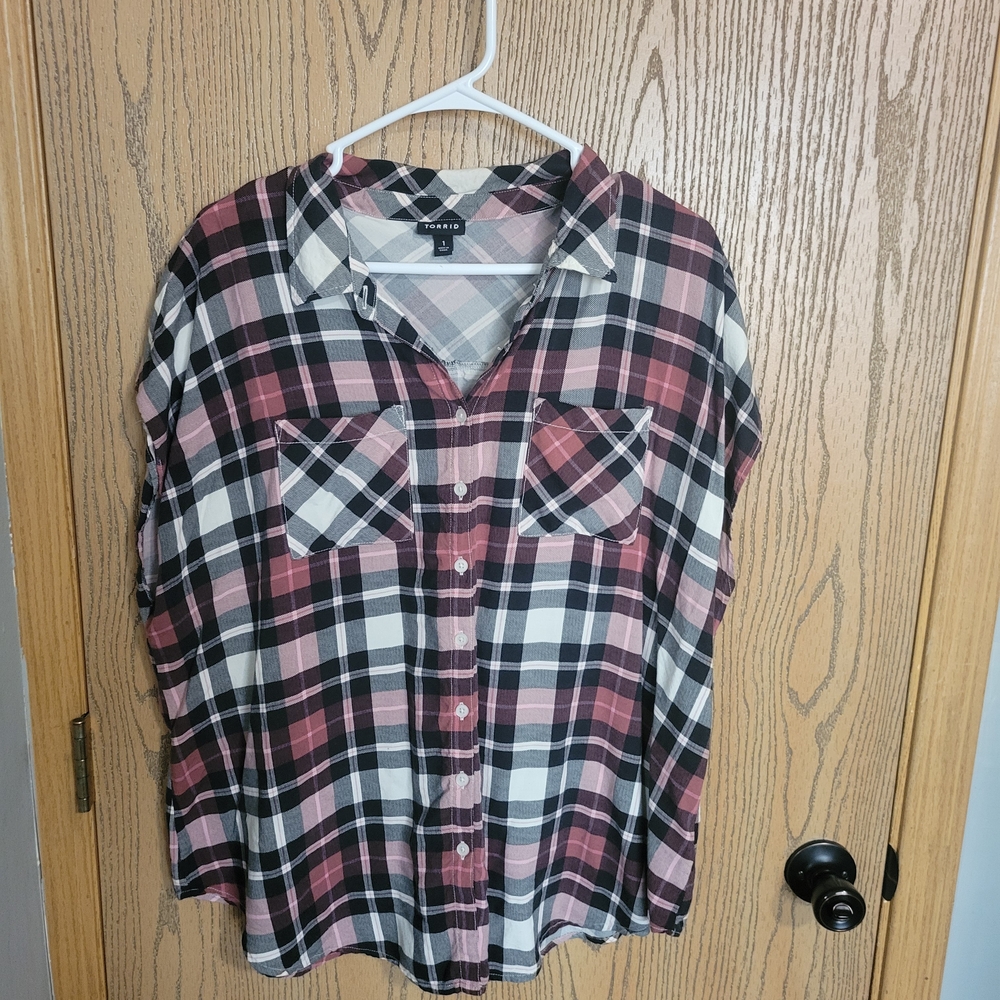 Torrid Pink and Black Plaid Shirt
